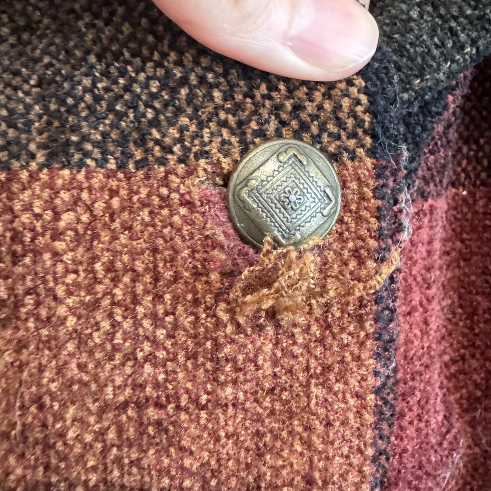 VTG 90s‎ Christopher & Banks Plaid Chenille Cardigan Fall Gorpcore Cabin Woods - Picture 6 of 13